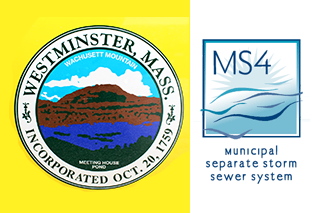 Westminster Department of Public Works logo: Text reads, "MS4 - Municipal Separate Storm Sewer System"