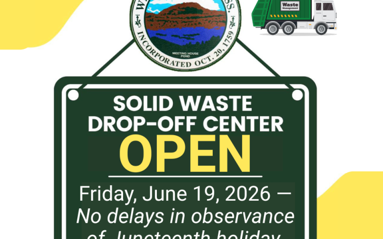Graphic announcing Westminster's Solid Waste Drop-Off Center is open Friday, June 19, with no delays.